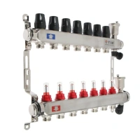 Коллекторная группа TIM с расходомерами 1" нержавеющая сталь без кранов 7 вых