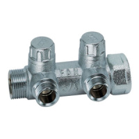 Коллектор запорно-балансировочный FAR 3/4" на 2 отвода 1/2"EU c вставкой под уплотнение