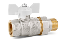 Кран шаровой латунный LD Pride 47.306 DN 25 PN 40, внутренняя резьба-гайка штуцерная (американка), рукоятка-бабочка Белый