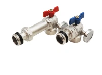 Кран шаровой TIM угловой с полусгоном и термометром для коллекторных групп 1" пара