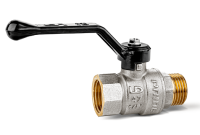 Кран шаровой LD Pride латунный никелированный полнопроходной ДУ 40, Ру 25, внутренняя-наружная, рукоятка-рычаг черный (Pride 47.40.В-Н.Р)