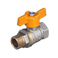 Кран шаровой латунный БАЗ 11Б27п1 DN 15 PN 16 газовый никелированный муфта-штуцер бабочка