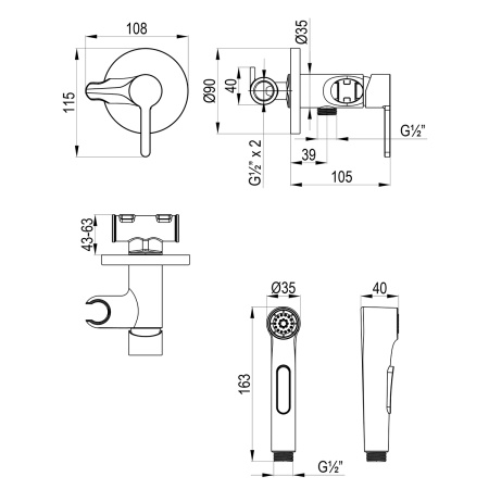 Смеситель Lemark Solo LM7174C с гигиеническим душем встраиваемый