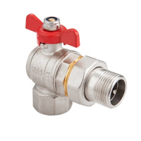 Кран-американка шаровой MVI угловой полнопроходной с полусгоном и ручкой-бабочкой PN40 1"