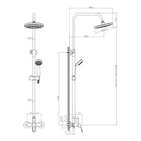Смеситель Decoroom DR21070 для душа с регулируемой высотой штанги и верхней душевой лейкой Тропический дождь