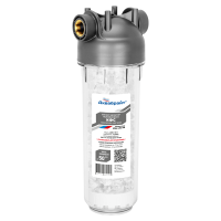 Прозрачный магистральный фильтр Аквабрайт АБФК-10/34 дозатор полифосфата стандарт Slim Line 10