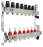 Коллекторная группа TIM с настроечными и термостатическими клапанами дренажными кранами и авто-воздухоотводчиками 1" нерж 7 вых