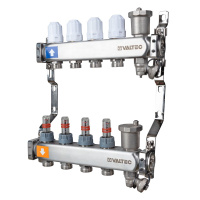 Коллекторный блок из нержавеющей стали Valtec VTc.579.EMNX с регулирующими клапанами и расходомерами 11 вых