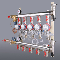 Узел этажный Valtec для поквартирного учета тепловой энергии с автоматическим регулятором перепада давлений 3/4" ввод слева 8 вых