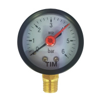 Манометр радиального подключения Tim 1/4" с верхним подключением  6 бар