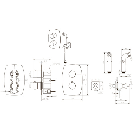 Смеситель Lemark Ursus LM7240BL термостатический с гигиеническим душем встраиваемый