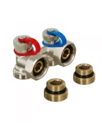 Узел угловой для нижнего подключения радиатора c комплектом адаптеров, вентильный. 1/2" x 3/4" («евроконус»)