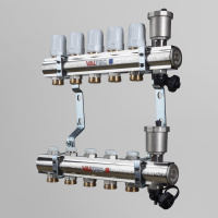 Коллекторный блок латунный Valtec c регулирующими и балансировочными клапанами 1"x3/4" 12 вых