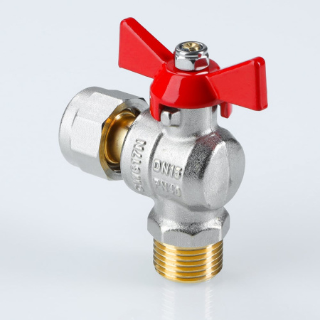 Кран шаровой Valtec угловой с накидной гайкой и наружной резьбой 1/2" х 3/4"
