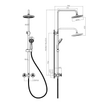 Смеситель Rossinka Q02-45 для душа с регулируемой высотой штанги и лейкой Тропический дождь