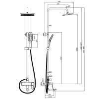 Смеситель Rossinka RS46-46 для ванны и душа с регулируемой высотой штанги и лейкой Тропический дождь