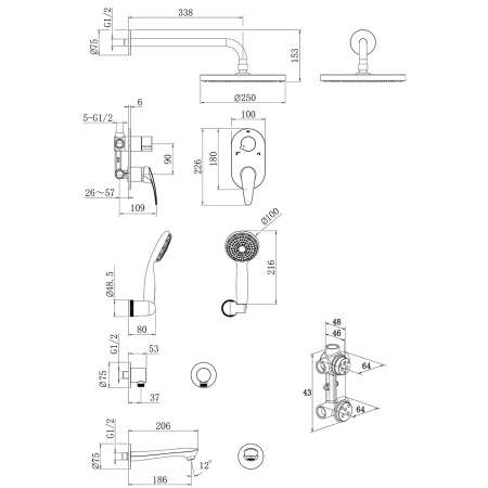 Смеситель Lemark Linara LM0422C для ванны и душа встраиваемый