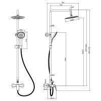 Смеситель Rossinka RS45-45 для душа с регулируемой высотой штанги и лейкой Тропический дождь