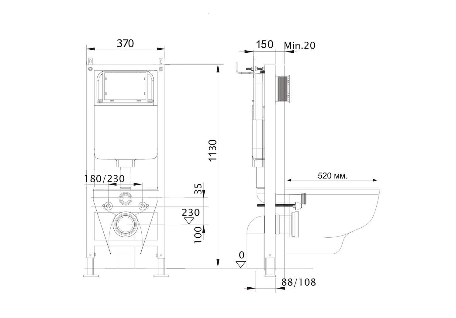 Инсталляция для подвесного унитаза Aquatek Standart 37 см