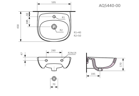 Раковина подвесная Aquatek 595*435 белая