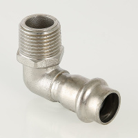 Угольник Valtec с переходом на наружную резьбу нержавеющая сталь 28 мм х 3/4"