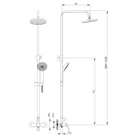 Смеситель Rossinka B35-45 для душа с регулируемой высотой штанги и лейкой Тропический дождь