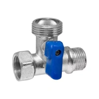 Кран шаровой TIM трёхходовой никелированный 1/2г*3/4ш*1/2ш