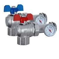 Кран шаровой TIM угловой с полусгоном и термометром 1"