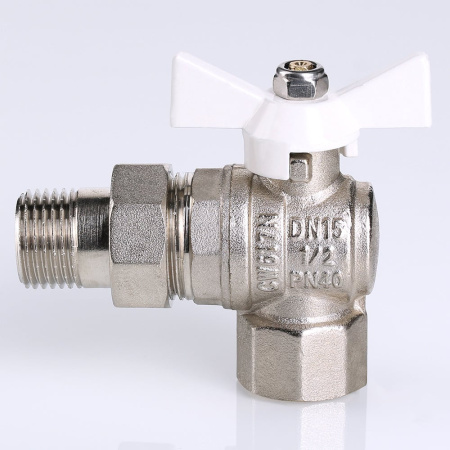 Кран шаровой Valtec Base угловой с полусгоном и белой ручкой 3/4"