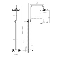 Смеситель Rossinka Q02-44 для душа с регулируемой высотой штанги и лейкой Тропический дождь