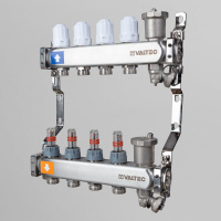 Коллекторный блок из нержавеющей стали Valtec VTc.579.EMNX с регулирующими клапанами и расходомерами 11 вых