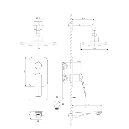 Смеситель Lemark Allegro LM5922CW для ванны и душа встраиваемый