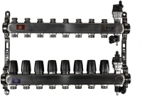 Коллекторная группа TIM с настроечными и термостатическими клапанами дренажными кранами и авто-воздухоотводчиками 1" нерж 8 вых