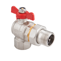 Кран шаровой MVI из латуни угловой с накидной гайкой (вн-нар, рукоятка «бабочка») 1"