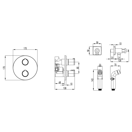 Смеситель Lemark Yeti LM7819C с гигиеническим душем термостатический встраиваемый