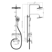 Смеситель Rossinka RS27-45 для душа с регулируемой высотой штанги и лейкой Тропический дождь
