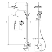 Смеситель Lemark Ortus LM11362C для ванны и душа с регулируемой высотой штанги и верхней душевой лейкой Тропический дождь