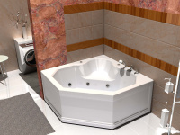 Акриловая угловая ванна Aquatek Лира 150х150 без гидромассажа, вклеенный цельносварной металлический каркас c фронтальным экраном