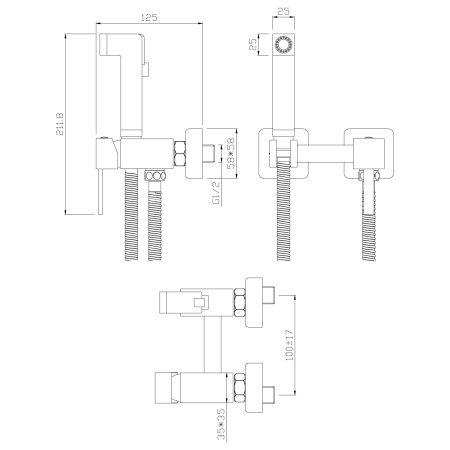 Смеситель Rossinka X25-54 с гигиеническим душем встраиваемый