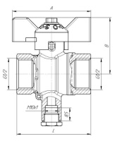 Кран шаровой латунный LD для датчика температуры Pride 45.341 DN 15 PN 40, внутренняя-внутренняя резьба, рукоятка-рычаг