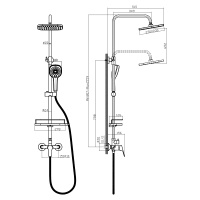 Смеситель Rossinka RS29-45 для душа с регулируемой высотой штанги и лейкой Тропический дождь