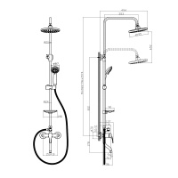 Смеситель Rossinka A35-46 для ванны и душа с регулируемой высотой штанги поворотным изливом и лейкой Тропический дождь
