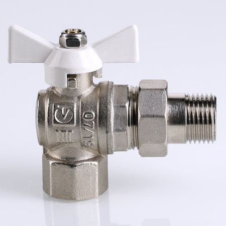 Кран шаровой Valtec Base угловой с полусгоном и белой ручкой 3/4"