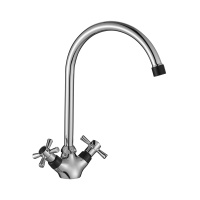 Смеситель Decoroom DR51028 двуручный для кухни с высоким поворотным изливом Хром/черный