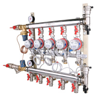 Узел этажный Valtec для поквартирного учета тепловой энергии с автоматическим регулятором перепада давлений 3/4" ввод слева 8 вых