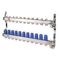 Коллектор MVI из нержавеющей стали в сборе без расходомеров c дренажным краном и краном Маевского 1"х3/4" ЕК PN10 11 вых.