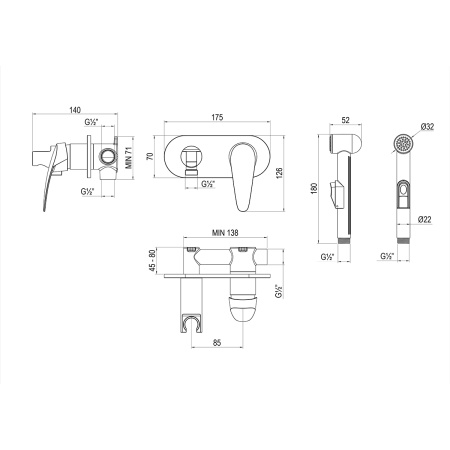Смеситель Lemark Linara LM0419C с гигиеническим душем встраиваемый