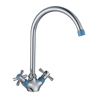 Смеситель Decoroom DR51028 двуручный для кухни с высоким поворотным изливом Хром/синий