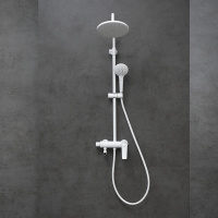 Смеситель Lemark Bronx LM3762MW для ванны и душа с регулируемой высотой штанги и верхней душевой лейкой Тропический дождь