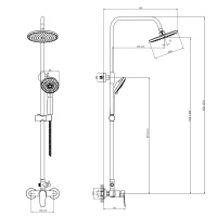 Смеситель Rossinka S35-45 для душа с регулируемой высотой штанги и лейкой Тропический дождь